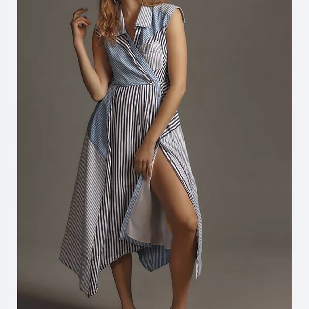 Pilcro Striped Sleeveless Wrap Dress in Blue and White - Picture 5 of 6